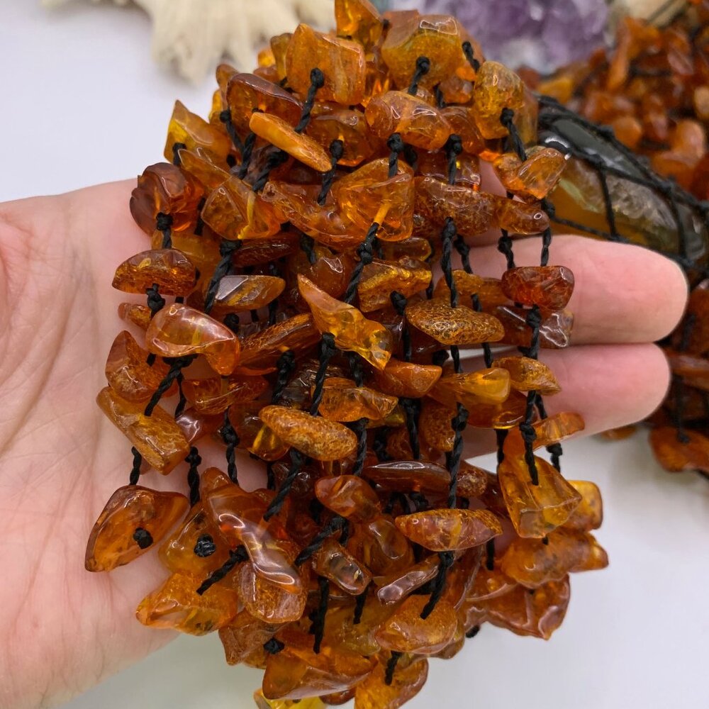 Huge Statement 20 Strand AMBER Chip & Stone Necklace Estate Jewelry J846 - Picture 6 of 9